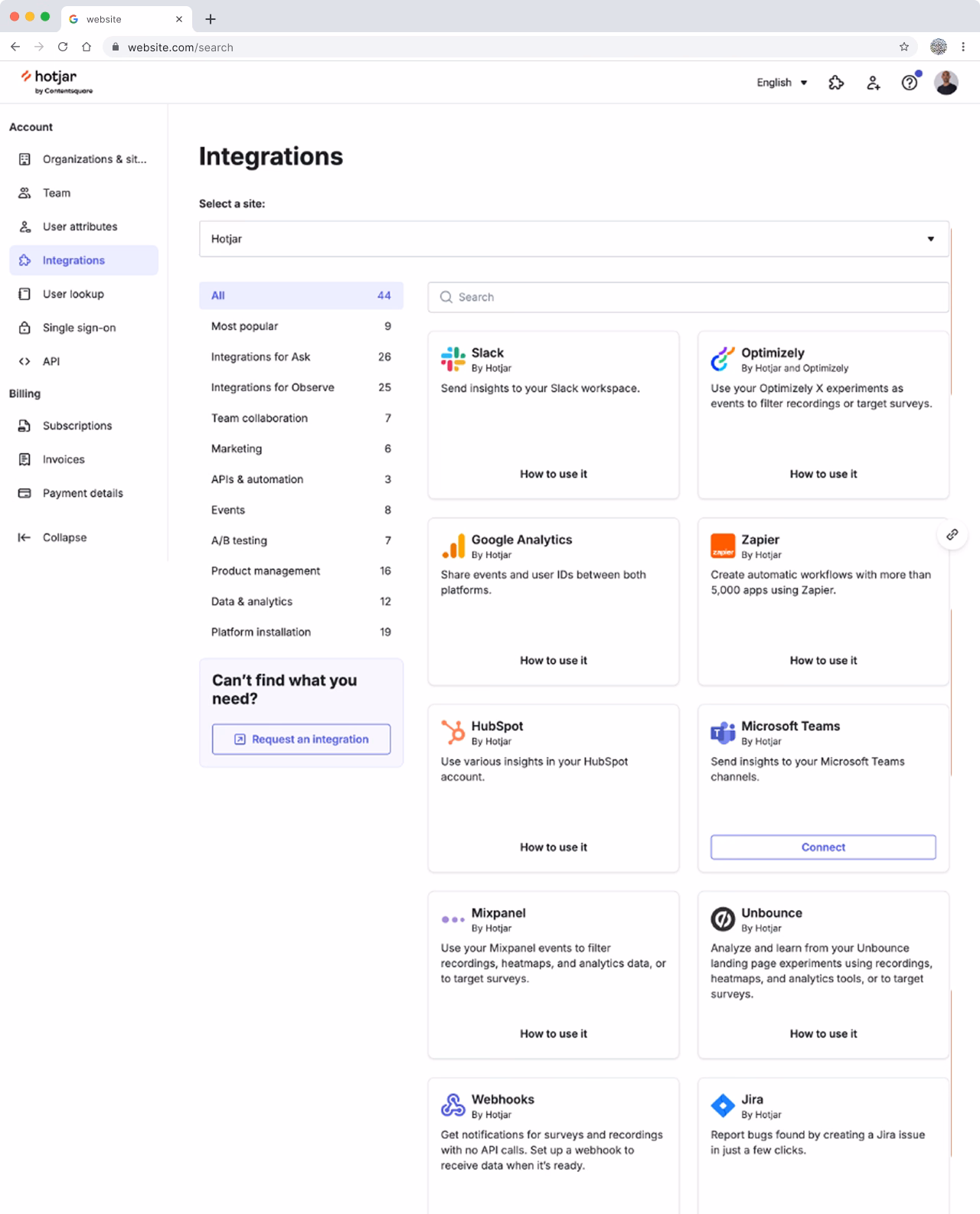 The Hotjar integrations catalog