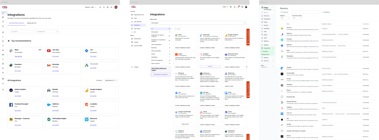 Comparison of the three legacy integration catalogs