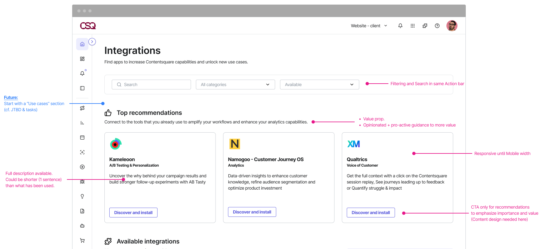 Contextual integration suggestions based on customer stack